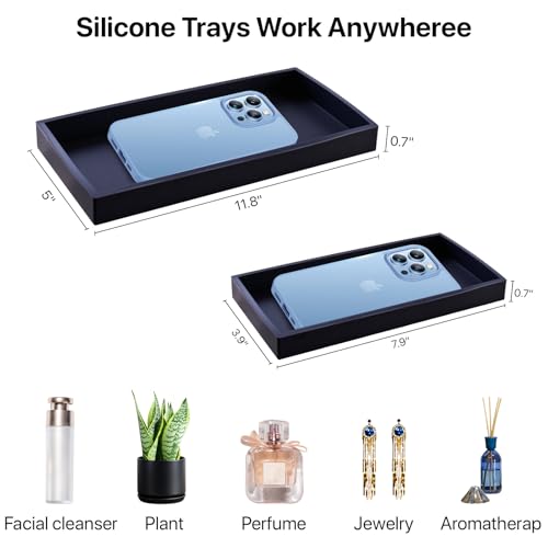 Bathroom Vanity Tray - 2PC (11.8 '' and 8'') Silicone Kitchen Sink Tray for Perfume Soap Towel Bathroom Accessory for Soap Dispenser Vanity Trays, Black - color: Black, size: M+Mini