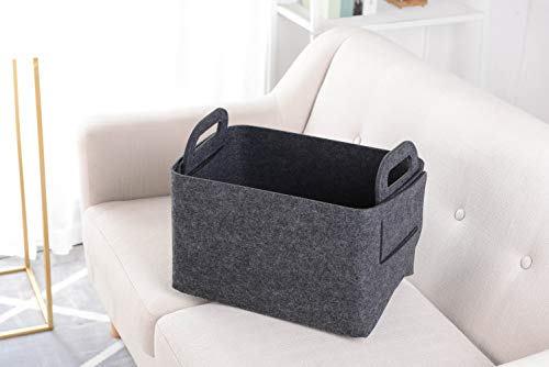 Minoisome Storage Basket Felt Storage Bin Collapsible& Convenient Box Organizer with Carry Handles for Office Bedroom Closet Babies Nursery Toys Laundry (Dark grey, 15.7inch（L）×11inch（W）×10inch（H）) - color: Dark grey, size: 15.7inch（L）×11inch（W）×10inch（H）