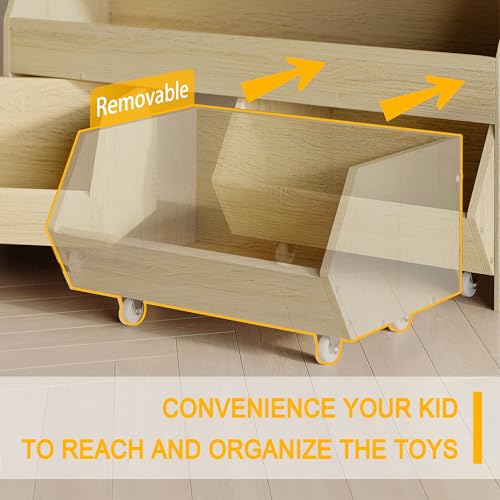 Fulhope Toy Storage Organizer for Kids, Toy Storage Cabinet with Drawers, Boys and Girls Toy Shelf with Wheels, Toy Organizer Kids Bookshelf with Storage for Nursery, Playroom, Bedroom (Burlywood) - color: Burlywood