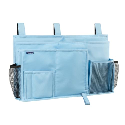 Surblue Bedside Caddy Hanging Bed Organizer Storage Bag Pocket for Bunk and Hospital Beds, College Dorm Rooms Baby Bed Rails, Camp 8 Pockets, (Large, Skyblue) - color: Skyblue, size: Large