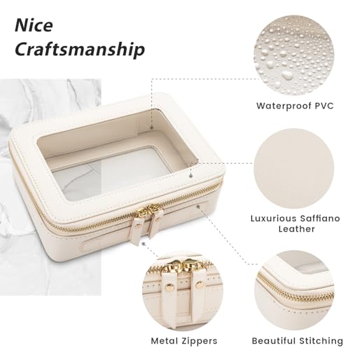 Aveniee Clear Makeup Bag Organizer,Large Travel Toiletry Bag for Women, Waterproof Cosmetic Pouch with Zippers,Car Organizers and Storage Case for Accessories,White - color: Off-White, style: Large Glam