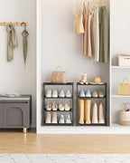 HITHIM 4 Tiers Small Shoe Rack,Narrow Stackable Shoe Shelf Organizer,Sturdy Shoe Stand, Non-Woven Fabric Metal Shoe Racks for Entryway, Doorway and Bedroom Closet - size: 4-tier