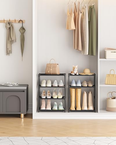 HITHIM 4 Tiers Small Shoe Rack,Narrow Stackable Shoe Shelf Organizer,Sturdy Shoe Stand, Non-Woven Fabric Metal Shoe Racks for Entryway, Doorway and Bedroom Closet - size: 4-tier
