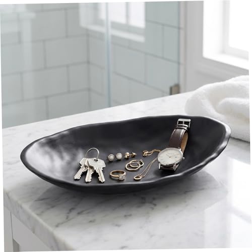 Black Decorative Bowl for Keys - Key Tray for Entryway Table Modern Oval Catchall Organizer Jewelry Coin Essentials
