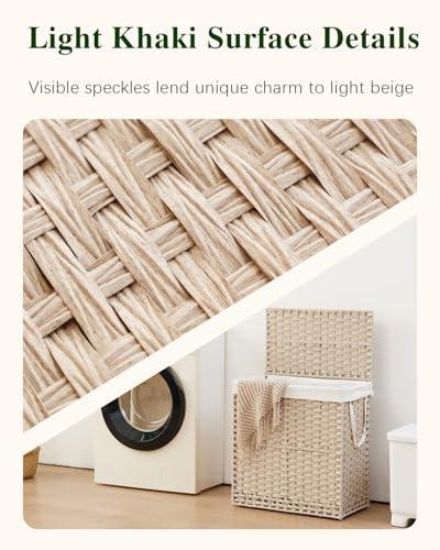 SETVSON Laundry Hamper with Lid Wicker Laundry Basket 112 L (29.6 Gal) Laundry Hampers Handwoven Rattan Clothes Hamper with Handles 3 Removable Liner Bag, 6 Mesh Bags for Bathroom Bedroom Light Khaki - color: Light Khaki, size: 29.6 Gal
