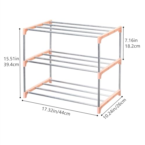 Jucaifu Stackable Small Shoe Rack, Entryway, Hallway and Closet Space Saving Storage and Organization (3-Tier, Pink) - color: Pink, size: 3-Tier