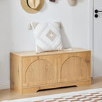 BERRYMERRY 39.4" Fluted Shoe Storage Bench for Entryway,2 Tier Shoe Cabinet Bench with Adjustable Shelf,Bench for Bedroom End of Bed (Natural, 13.8”D x 39.4”W x 18.5”H) - color: Natural