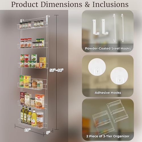 Over the Door Organizer - 6-Tier Adjustable Pantry Shelves and Rack for Kitchen Organization - Organization and Storage by Lavish Home (White) - style: 6-TIER ADJUSTABLE