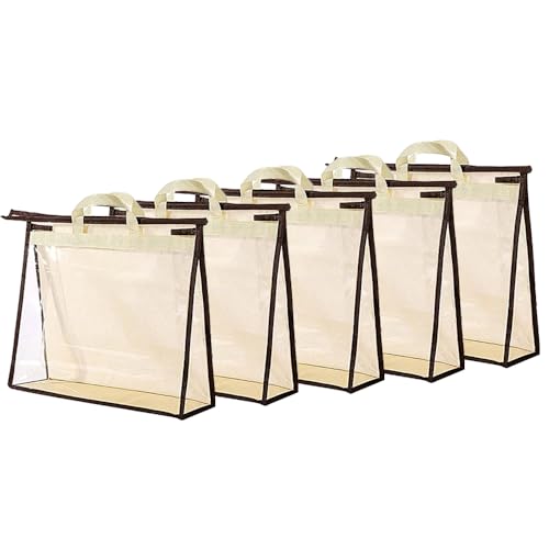 5 PCS Hanging Handbag Storage Organizer Non-Woven Transparent Dust-proof Homewares Purse Wallet Closet Storage Bag with Zipper and Handle (L) - size: L
