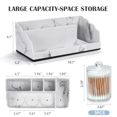 TuCao Bathroom Counter Organizer with 3PCS Qtip Holder, Marble Toothbrush Holders for Bathrooms, Bathroom Organizers and Storage with Drain Holes, Electric Toothbrush Holder, Vanity Organizer - color: Black, size: 3 Cups