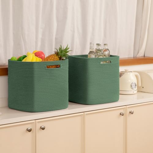 OIAHOMY Storage Cubes, 13 Inch Cube Storage Organizer, Collapsible Storage Bins, Baskets for Organizing, Storage Bins for Shelves-Green, 2-PACK - color: Green, size: 2Pcs-13*13*13inch