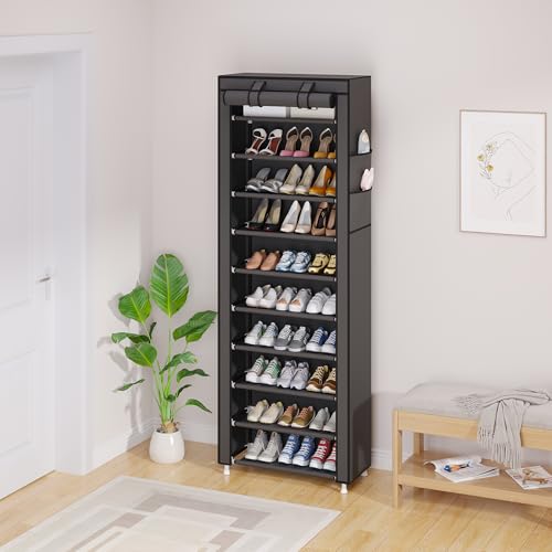 UDEAR 10-Tier Free Standing Shoe Rack Sturdy Shoe Rack Organizer for Closet Entryway Stackable Shoe Shelf with Dustproof Cover,Grey - color: Grey