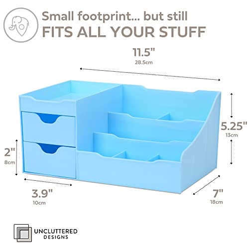 Uncluttered Designs Makeup Organizer With Drawers - Modern Countertop Storage for Cosmetics - Chic Vanity Holder for Cologne, Skincare, Brush, Lipstick, Nail Polish Organization & Display (Blue) - color: Pastel Blue