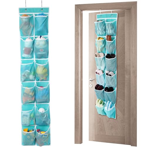 GOMAJI Over the Door Hanging Shoe Organizer, 12 Pockets, Turquoise - color: Turquoise