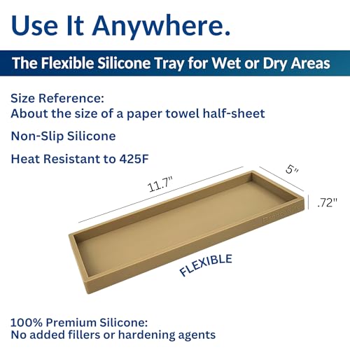 Spacewiser Countertop and Vanity Tray - 11.7" Silicone Bathroom Tray, Flexible Dish Soap Holder for Kitchen, Bathroom Counter Organizer, Shower Toilet Tank Trays Décor Accessories, Sink Makeup Mat Oil - color: Latte Tan, size: Large 11.7”