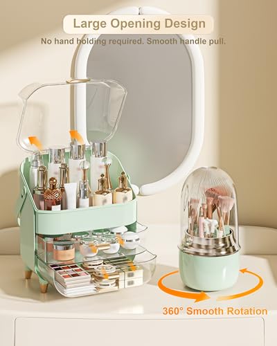 Makeup Organizer Countertop, Skincare Holder Bathroom Counter Organizer, Storage Box Cosmetic Display Cases, Teen Girl Gifts Make up Organizers (Green/Brush) - color: Green/Brush