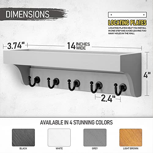 Rebee Vision Decorative Key Holder for Wall - Modern Farmhouse Wall Mount Mail Organizer Keys Hanger with Floating Shelf, 5 Rustic Key Hooks for Entryway Home Decor (Gray) - color: Gray