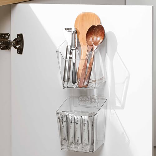 2-Pack Adhesive Cabinet Door Organizer, Hanging Storage Bins, Stick on Small Wall Basket, Bathroom Makeup Organizer, Inside Under Cabinet Storage Container for Kitchen, Pantry Organizer, Office, Dorm - color: 2 Pack, size: Medium