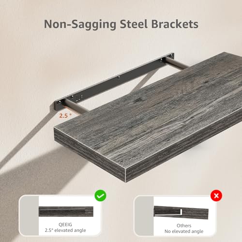 QEEIG Floating Shelves for Wall 23.6" Long - Wall Mounted Shelf Bathroom Kitchen Living Room Bedroom Farmhouse Home Decor Display Bookshelf Large 23.6 x 9.3 inch Set of 2, Grey (008-60GY) - color: D. Grey, size: 23.6"