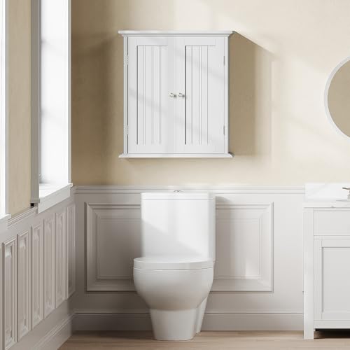 ChooChoo Bathroom Wall Cabinet Set of 2, Over The Toilet Space Saver Storage Cabinet, Medicine Cabinet with 2 Door and Adjustable Shelves, Cupboard, White - color: White, size: 8.8"D x 21.1"W x 24"H (2 pack)