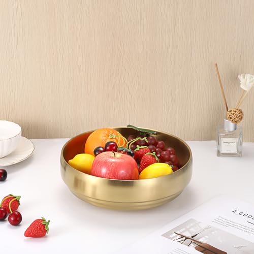 9.1 Inches Stainless Steel Bowl Decorative Key Bowl Golden Serving Bowl for Snack Fruit Dish Round Key Dish for Entryway Table Coffee Table Kitchen Counter - color: Gold, size: 9.1 Inches