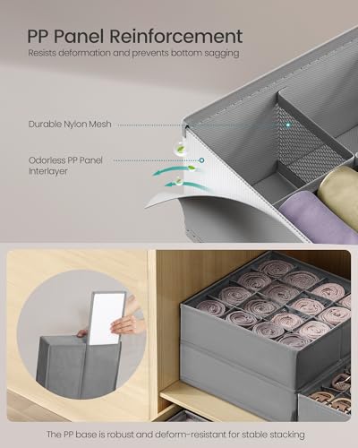 SONGMICS 6 Pack Drawer Organizers, 120 Cells (3x16+3x24), Foldable Dividers, 11.8 x 11.8 x 3.9 Inches, for Socks, Underwear, Ties, Belts, Dove Gray URUS011G02 - color: Dove Gray, size: 6 Pack
