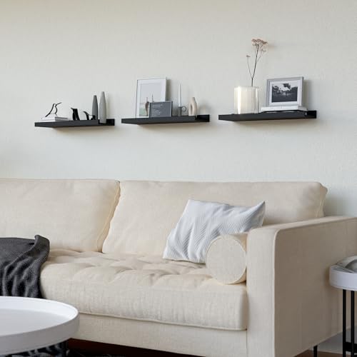 RICHER HOUSE 3 Set Floating Shelves for Wall, 16 inches Black Wall Mounted Shelves with Lip for Storage, Display Picture Ledge Shelf for Bedroom Bathroom Kitchen Living Room Decor, Modern Black - color: Black, size: 3pcs*15.75in