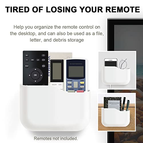 Remote Control Holder Wall Mount Set, Office Supplies Supply Organizer, Bedside Audio-Video Remote Control Shelving, With Self Adhesive Caddy Storage Box, White Wall Phone Stand Mail Sorters