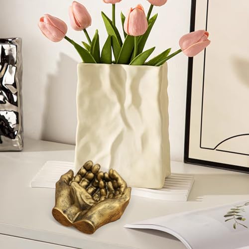 Hands Shape Sculpture Key Tray - Hand-Shaped Jewelry Dish, Double Hands Shape Keys Storage Tray | Innovative Entrance Organizer Hand Bowl Carved Keys Storage Plate Entryway Jewelry Dish for Earrings - color: Bronze-coloured