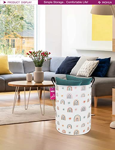 Laundry Hamper Large Canvas Fabric Lightweight Storage Basket/Toy Organizer/Dirty Clothes Collapsible Waterproof for College Dorms, Boys and Girls Bedroom,Bathroom(Star Rainbow) - color: Star Rainbow