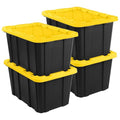 Sterilite 4-Pack 27 Gallon Industrial Storage Tote, Heavy-Duty Plastic Bins, Black/Yellow - Stackable Utility Organizers with Lids for Garage, Camping Tools, and Outdoor Gear - size: 27 Gallon - Black/Yellow