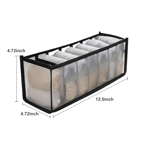 Underwear Storage Organizer, 7-Compartment Foldable Drawer Divider for Home, Closet, and Travel Use, Mesh Fabric Underwear Organizer Box (Black) - color: 1 Black