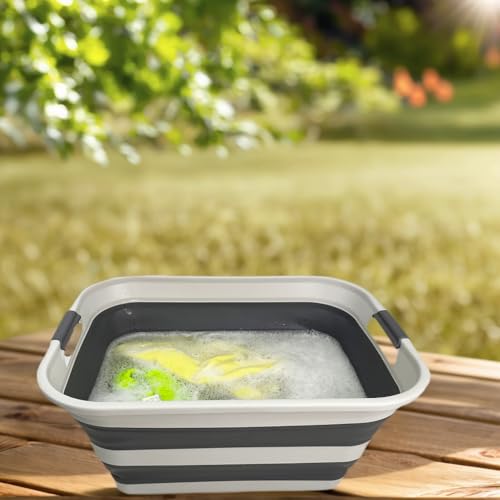 SMMART Collapsible Plastic Laundry Basket with Handle/Foldable Pop Up Storage Hamper/Portable Laundry Organizer-Space Saving Washing Tub/Household Storage Supplies (Grey/Steel Grey, 42L (Set of 2)) - color: Grey/Steel Grey, size: 42L (Set of 2)