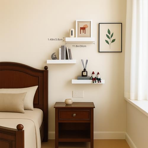 Floating Shelves, White Wooden Set of 3 Wall Mounted Bathroom Shelves Over Toilet, Modern Small Hanging Shelves for Bedroom Living Room Kitchen Home Decor Storage, 12" x 7" x 1.5" - color: White, size: 12"(set of 3)