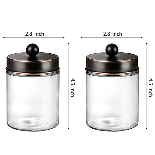 Amolliar 4Pc Apothecary Jars Bathroom Vanity Storage Organizer-Countertop Canister & Stainless Steel Lids &Cute Stickers -Qtip Dispenser Holder for Qtips,Cotton Swabs,Makeup Sponge(Oil Rubbed Bronze) - color: Oil Rubbed Bronze