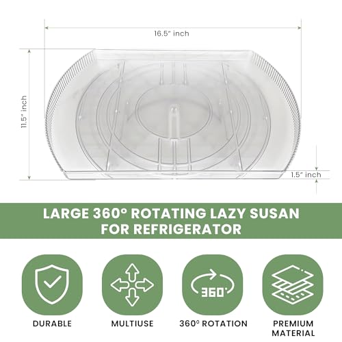 NOSTA Home Rotating Lazy Susan for Refrigerator - Square Lazy Susan - Refrigerator Lazy Susan Organizer - Rotating Fridge Organizer - Large (16.5x11) - size: Large (16.5in x 11in)