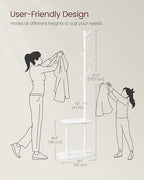 VASAGLE Coat Rack, Free Standing Coat Stand, Hall Coat Tree with 8 Hooks and Storage Shelf, 67.2 Inch Tall, for Coats, Hats, Bags, for Entryway, Hallway, Bedroom, Cloud White URCR040W01 - color: Cloud White, style: rectangular tray