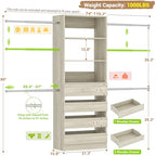 Aheaplus Closet System, 4-9Ft Closet Organizer with 4 Wooden Drawers, Wood Closet Organizer System with Tower, Walk-in Closet Organizer Wardrobe Garment Clothes Rack with 4 Hanging Rods, 2White Oak - color: White Oak