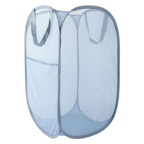 Upgraded 100L Extra Large Collapsible Laundry Hampers. Pop Up Laundry Basket Mesh with Pocket, Fold Compact, Large Hold Portable Travel Laundry Bag for Dorm Storage Bin, Grey. V - color: Grey, size: Single XL Vertical