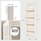 5 Tiers Natural Bamboo Over Door Organizer with 10 Mesh Side Pockets, 50 lbs Weight Capacity Hanging Storage Organizer with Clear Window Kids Toys, Shoes, Diapers, Warm Beige