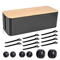 Cable Management Box - Wooden Style Large Cord Organizer to Hide Wires & Power Strips | Desk Computer Cable Organizer | Safe ABS Material | 16" (L) x 6.2" (W) 5.3" (H) | for Home & Office - Black - size: Large