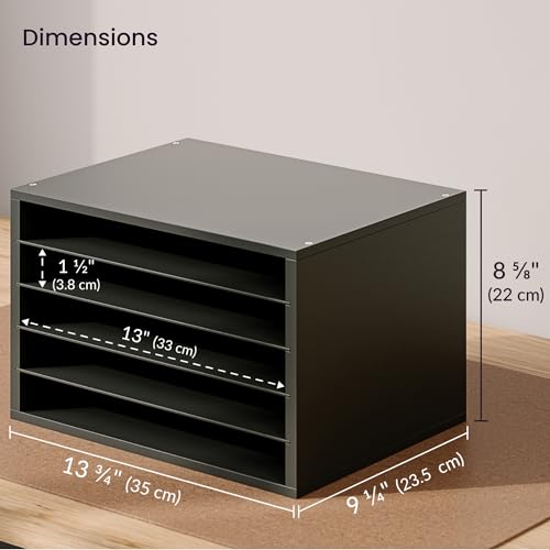 Ballucci 5 Tier Paper Organizer Letter Tray, Wood Desk File Organizer with Adjustable Shelves, Home Office School Letter/A4 Mail Sorter Magazine Holder - Black - color: Black, size: 5 Tier Standard