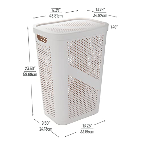 Mind Reader Slim Laundry Hamper with Lid, 60L Clothes Basket, Ventilated Plastic, Ivory - color: Ivory, size: Single