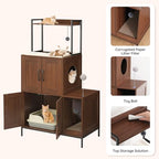 HOOBRO Litter Box Enclosure, Litter Box Furniture with Storage, 2-in-1 Hidden Cat Furniture with Shelf, 2 Dangling Plush Balls and 1 Toy Ball, Large Wooden Cat Washroom, Walnut WL78MW01 - color: Walnut