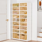 9-Tier Portable Shoe Rack Organizer for Closet, 36 Pairs Shoe Container Bins, Clear Plastic Collapsible Shoes Storage Box, Stackable Sneaker Storage Shoe Cabinet with Door - size: 9 Tiers - 36 Pairs