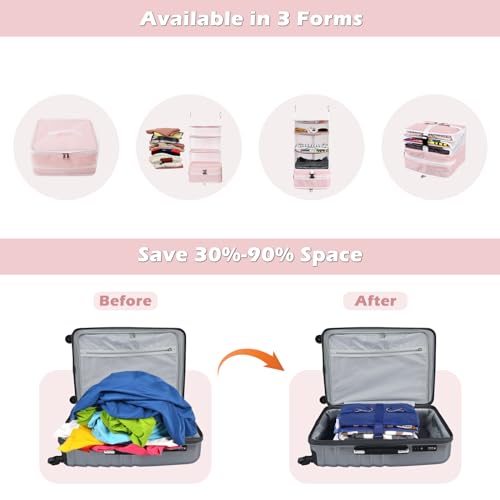 Surblue Hanging Closet Storage Bag Collapsible 3-Shelf Washable Oxford Fabric with 2 Hooks (L 11.41 * 11.41 * 19.68in, Pink) - color: Pink, size: L 11.41*11.41*19.68in