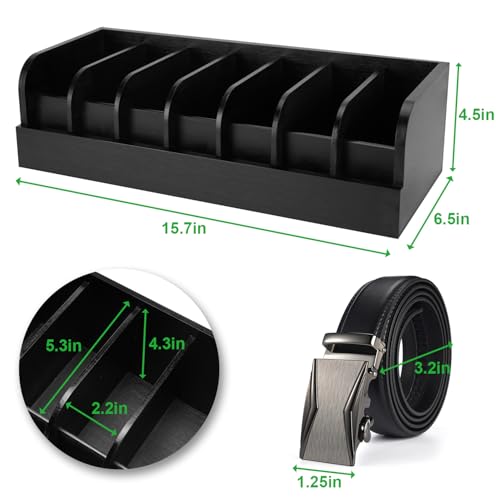 GTI Belt Organizer, 7 Compartments Belt Organizer for Closet and Drawer, Bamboo Display Case for Tie and Belt, Belt Storage Organizer for Men Women (Black) - color: Black, size: 7 Compartments