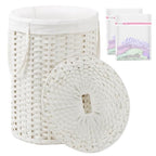 SETVSON Laundry Basket with Lid Round Rattan Laundry Hamper with Lid and Handles 29.1 Gal (110 L) Handwoven Woven Basket with Removable Bags and 2 Mesh Bags for Bathroom Living Room White - color: White, size: 110L