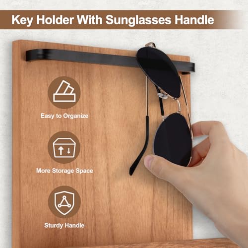 Key Holder Wall Mount, Key Holder for Wall with 4 Hooks, Farmhouse Key Hanger Holds Dog Leash, Sunglasses – Decorative Mail Organizer Home Decor (Wood) - color: Wood