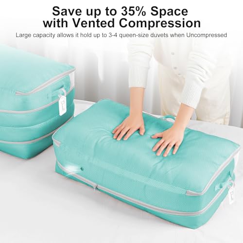 Comforter Storage Bag - Large Capacity Bedding Storage Bags Ultra Space Saving Self Compression Organizer, Washable Compression Bags for Storage Comforter Blanket Duvet Pillow, 4-Pack, Blue - color: Blue, size: 4 Packs